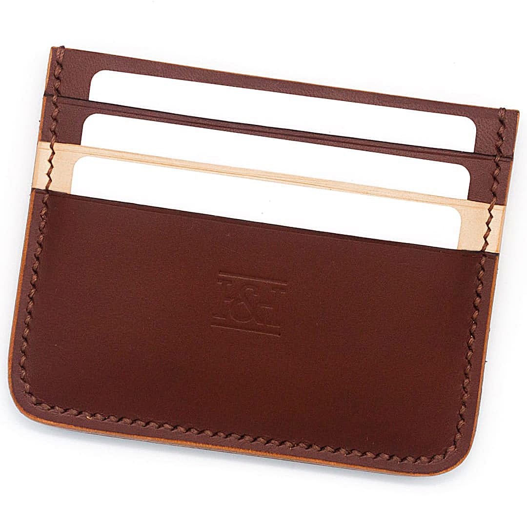 6 slot leather cardholder with classic slots and cards.