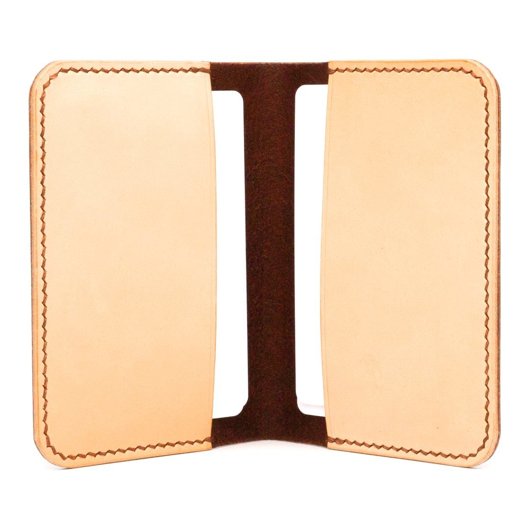 Inside of folding cardholder, showing classic pockets and blank cards.