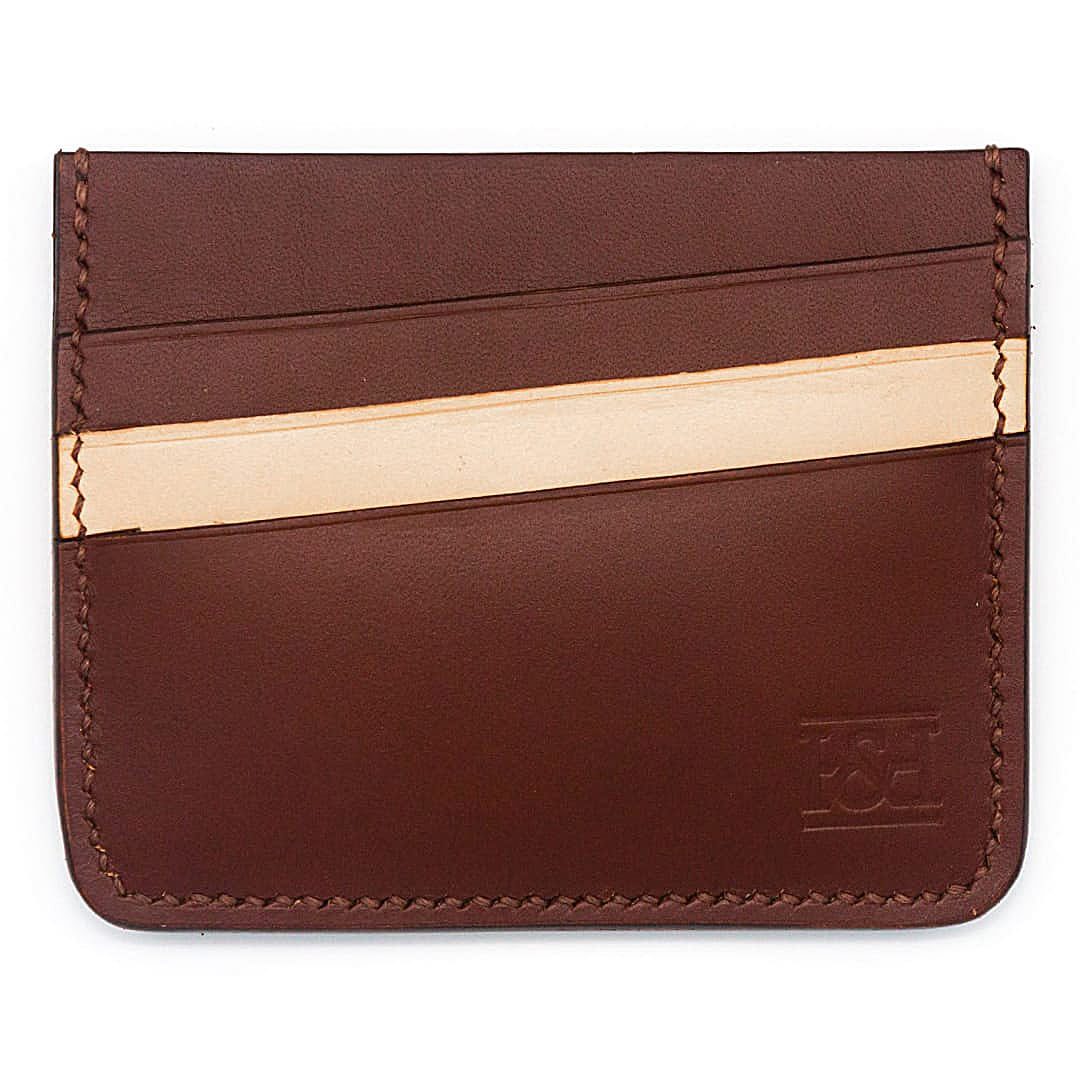 6 slot leather cardholder with sloped slots.